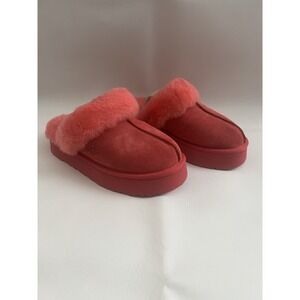 UGG New Disquette Slippers Womens Size 7 Pink Platform Shearling Suede Cozy Luxe